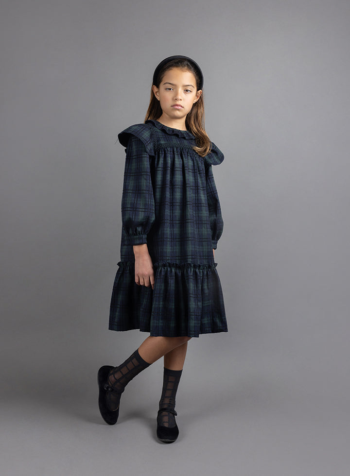 PLAID FLUTTER SLEEVE DRESS